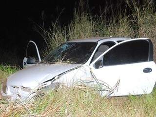 Carro ficou danificado, após colidir em tamanduá, na BR-267. (Foto: Tiago Apolinário/ Da Hora Bataguassu)