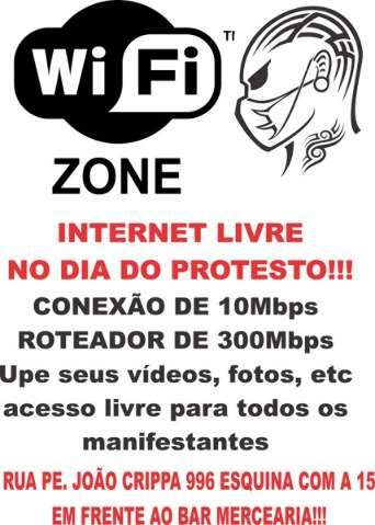 Manifestante doa passes e jovens prometem liberar internet durante protesto