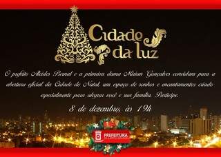 Imagem do convite para a abertura oficial da Cidade do Natal, que acontece hoje à noite (Imagem: Divulgação/prefeitura)