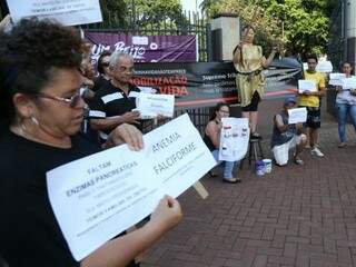 Manifestantes levam cartazes com nome de doenças raras e medicamentos utilizados nos tratamentos (Foto: Marcos Ermínio)