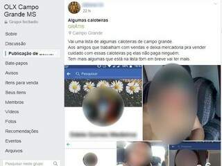 Vendedor publicou em grupo de Campo Grande fotos e nomes de clientes. (Foto: Reprodução/Facebook/OLX Campo Grande MS)