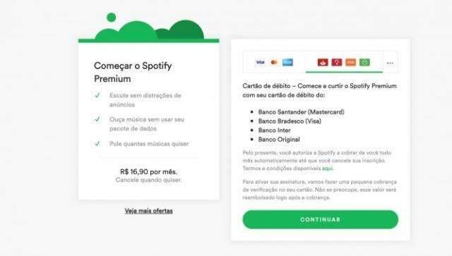 Spotify come&ccedil;ou liberar pagamento de assinaturas no d&eacute;bito de 4 bancos 