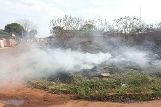 Fogo destruiu vegetação de quatro terrenos e causou transtornos aos moradores (Foto: Marcelo Victor)