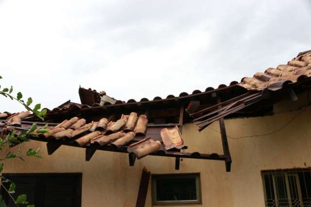  Parte de casa desaba e galho de &aacute;rvore interdita rua durante chuva 