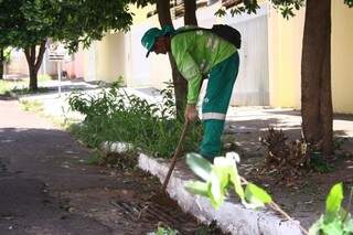 Solurb foi à Rua Ibirapuera limpar canteiros e cortar mato em terrenos baldios (Foto: Marcos Ermínio)