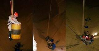 Os agentes tiveram de usar cordas e um tambor para resgatar o rapaz. (Foto: Região News) 