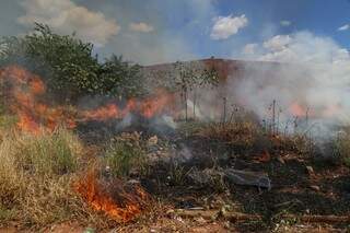 Incêndio registrado na semana passada em terreno próximo ao presídio de Segurança Máxima, Jardim Noroeste. (Foto: Fernando Antunes) 