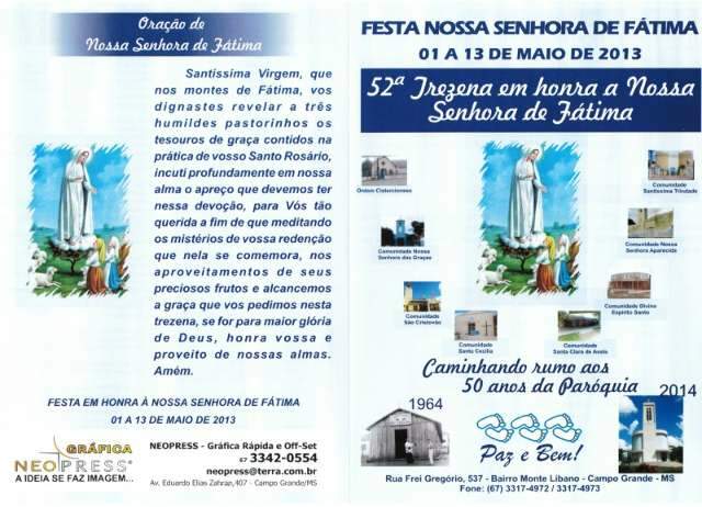 Festa em homenagem a Nossa Senhora de F&aacute;tima comemora 52 anos