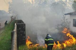 Militar do Corpo de Bombeiros combatendo o incêndio no Tiradentes. (Foto: Alcides Neto)