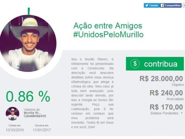 Rapaz come&ccedil;a &quot;vaquinha&quot; online para pagar cirurgia de R$ 28 mil nos olhos