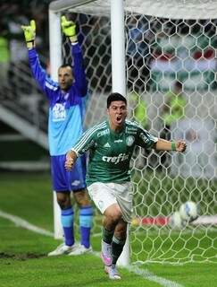 O argentino Cristaldo fez o gol da vitória do Palmeiras já nos acréscimos (Foto: Marcos Ribolli)