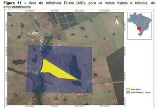 Mapa mostra área que será ambientalmente influenciada, de forma direta, pelo aterro (Imagem: Reprodução)