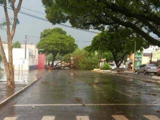 Avenida Duque de Caxias, em Jardim, que registrou fortes chuvas e alagamentos nesta quinta-feira. (Foto: Volnei Lima)