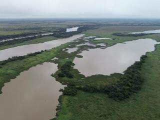 Imagem aérea feita por policiais na região do Parque Estadual das Várzeas do Rio Ivinhema. (Foto: PMA) 