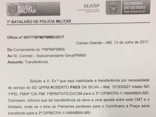 O documento, falso, sobre a aposta feita entre os policiais antes do dérbi paulistano pelo Brasileiro (Foto: Reprodução)