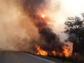 Corredor de fogo sobre o Pantanal de Corumbá, em agosto (Foto: Divulgação/Diário Online)