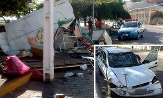 Carrinho de lanches ficou destruído e duas mulheres ficaram feridas (Foto: Diário Corumbaense)