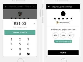 Opções disponíveis para pagamento de gorjetas por meio do aplicativo da Uber (Foto: Assessoria) 