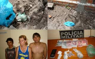 Maconha foi encontrada enterrada em quintal de boca-de-fumo e três foram presos por tráfico. (Foto: Divulgação).