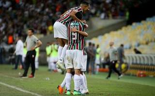 Jogadores do Fluminense comemorando o segundo gol do jogo (Foto: Lucas Merçon/Fluminense)