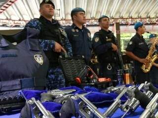 Guardas durante solenidade de &quot;lançamento do nome&quot; Polícia Municipal e entrega de equipamentos em outubro do ano passado (Foto: Henrique Kawaminami/Arquivo)
