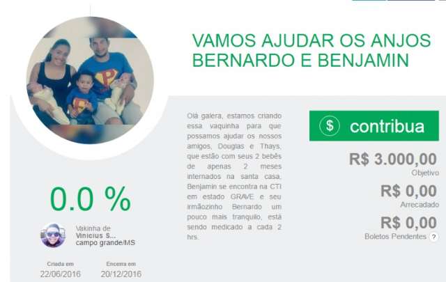 Campanha levanta doa&ccedil;&otilde;es para pais de g&ecirc;meos com suspeita de gripe