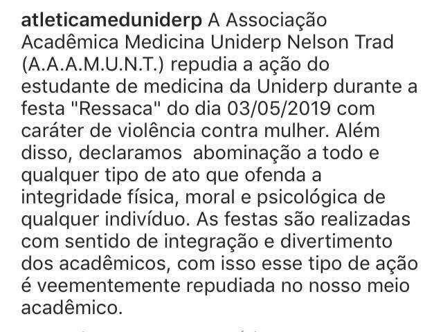 Atl&eacute;tica divulga nota de rep&uacute;dio ap&oacute;s aluno de Medicina agredir ex em festa