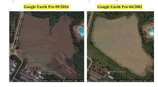 É possível observar a evolução do assoreamento do Lago do Amor por meio do Google Earth.