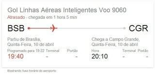 Conforme site da Gol, voo deve chegar às 20h10 em Campo Grande (Foto: Reprodução)