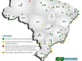Mapa da Infraero aponta situação em todo o Brasil. 