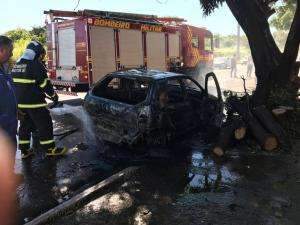 Em poucos minutos, inc&ecirc;ndio destr&oacute;i ve&iacute;culo na Avenida Tamandar&eacute; 