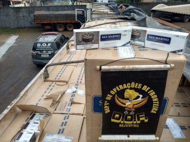 DOF apreende carreta com 45 mil pacotes de cigarro paraguaio