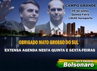 Folder divulgado nas redes sociais conclamando os apoiadores e simpatizantes a participarem das agenda do deputado federal Jair Bolsonaro (PSC-RJ) em Campo Grande. (Foto: Reprodução)
