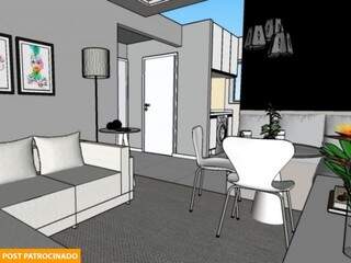 Apartamentos têm 43 m², com sala de estar e jantar integradas. 