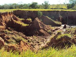 Erosão na Fazenda Estrelada surgiu por falat de conservação do solo.