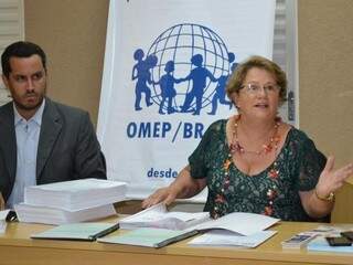Presidente da Omep, Maria Aparecida Salmaze, em coletiva na sede da entidade no mês passado. (Foto: Arquivo).