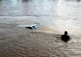 Veículo ficou completamente submerso (Foto: Tá na Mídia Naviraí)