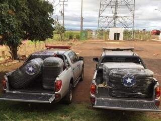 Camionetes apreendidas com material de contrabando trazido do Paraguai. (Foto: Divulgação  Receita Federal) 