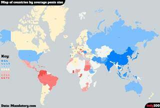 O mapa mundi segundo o tamanho do pênis