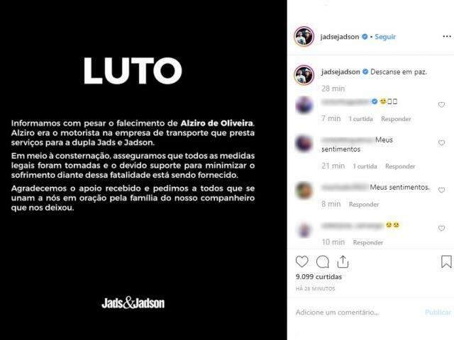 Jads e Jadson agradecem solidariedade ap&oacute;s morte de motorista de &ocirc;nibus