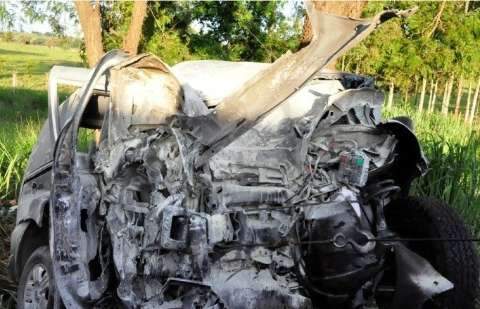 Motorista e bebê morrem após carro bater em árvores e pegar fogo