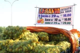 Luis Gonçalves Arkmann, 47 anos, está há dois meses no local vendendo laranjas. (Foto: Marcos Ermínio)
