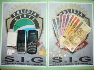Polícia apreendeu dinheiro, porções de pasta-base e celulares com casal de adultos. (Foto: Divulgação)