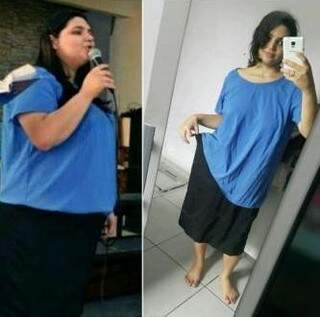 O antes e depois da estudante. Uma diferença de 40 quilos. 