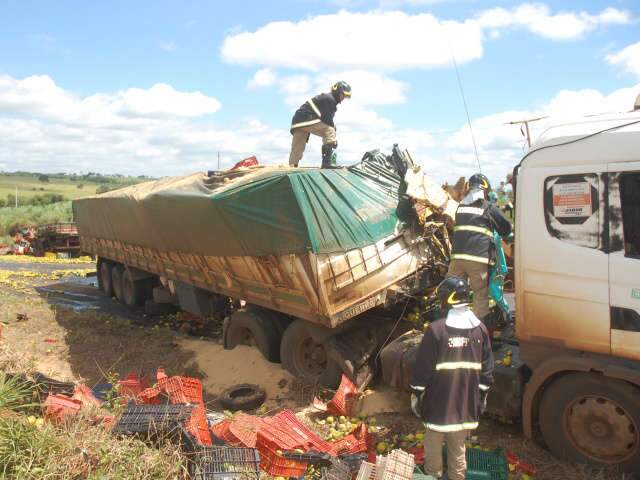  Motorista de caminh&atilde;o morre ap&oacute;s bater de frente com carreta na BR-262