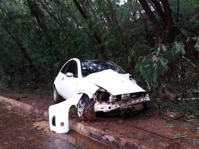 Jovem perde controle do carro e bate em &aacute;rvores na Ricardo Brand&atilde;o