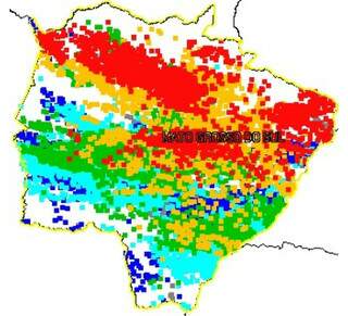Mapa mostra a incidência dos 35 mil raios em MS nesta sexta-feira. (Foto: Divulgação)