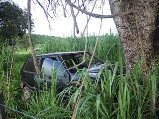 Veículo colidiu em uma árvore na margem da MS-080 (Foto: Paulo Francis)