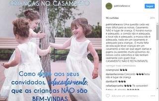 Postagem do Instagram, a intenção era discutir como falar aos convidados que as crianças não são benvindas. 