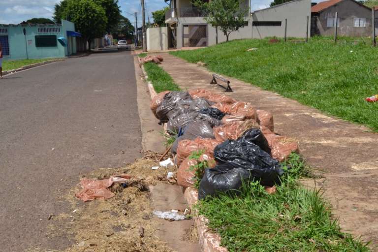 A área onde deveria ser uma praça, na Rua Maria das Dores Soares, foi limpa, mas o lixo aguarda ser recolhido. (Foto: Simão Nogueira)